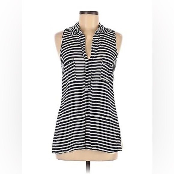Splendid Striped Collared Tank High Low Navy White Size Small - Picture 8 of 8